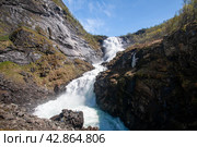 Giant Kjosfossen waterfall in Flam - Norway - nature and travel background (2010 год). Стоковое фото, фотограф Валерия Зарубицкая / Фотобанк Лори