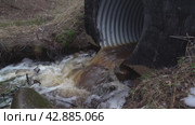 dirty jets of brown water are pouring down through a sewer in the park. Стоковое видео, видеограф Андрей Знаменский / Фотобанк Лори