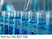 Modern Medical Research Laboratory. Scientific Lab Biotechnology. Equipment of that used in laboratories, hospitals, research labs, industry etc. Analysis of solvents, drugs, residues, pharmaceuticals. Стоковое AI-изображение, AI-художник Марина Демидюк / Фотобанк Лори