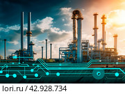иллюстрация схемы завода, бизнес-процессов, коммуникаций. Стоковое AI-изображение, AI-художник Данил Хусаинов / Фотобанк Лори