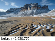 Antarctic oasis landscape, area free of snow and ice. Стоковое AI-изображение, AI-художник Евгений Харитонов / Фотобанк Лори