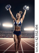 Cheerleaders at stadium. Portrait of beautiful young sportswoman in sportswear on stadium. Стоковое AI-изображение, AI-художник Tae Mi / Фотобанк Лори