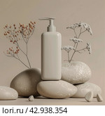 Soap Dispenser on Pile of Rocks. Стоковое AI-изображение, AI-художник Юлия Гапеенко / Фотобанк Лори