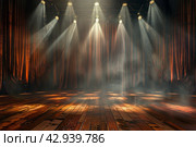 Stage With Curtain and Illuminated Light. Стоковое AI-изображение, AI-художник Юлия Гапеенко / Фотобанк Лори