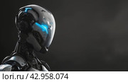 An advanced humanoid robot with a sleek, metallic design and glowing blue lights, embodying cutting-edge artificial intelligence and robotics. Стоковое AI-видео, аниматор Lena Bereberdina / Фотобанк Лори