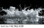 Closeup of water splash on dark background, natural landscape. Стоковое AI-изображение, AI-художник Юрий Поздников / Фотобанк Лори