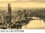 Екатеринбург . Вид на Екатеринбург-Сити с небоскреба Высоцкий . Сепия. Стоковое фото, фотограф Сергеев Валерий / Фотобанк Лори