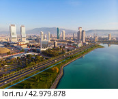 View from drone of coastal district of Izmir on Aegean Sea, Turkey. Стоковое фото, фотограф Яков Филимонов / Фотобанк Лори