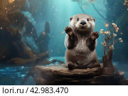 Playful Otter animal background. Generate Ai. Стоковое AI-изображение, AI-художник Иван Рябоконь / Фотобанк Лори