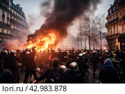 Paris demonstration chaos. Generate Ai. Стоковое AI-изображение, AI-художник Иван Рябоконь / Фотобанк Лори