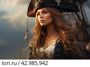 Majestic Pirate queen portrait. Generate Ai. Стоковое AI-изображение, AI-художник Иван Рябоконь / Фотобанк Лори