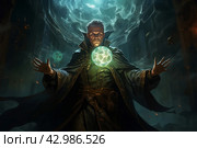 Cloaked Mage adult man fantasy dungeon. Generate Ai. Стоковое AI-изображение, AI-художник Иван Рябоконь / Фотобанк Лори