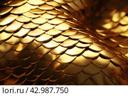 Close-up of golden scales like a dragon , generated by AI. Стоковое AI-изображение, AI-художник Виталий Сова / Фотобанк Лори