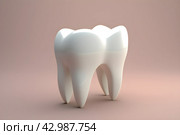 3D illustration of a tooth model  on a  beige background,  generated by AI. Стоковое AI-изображение, AI-художник Виталий Сова / Фотобанк Лори