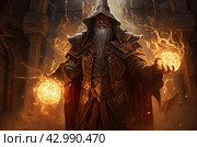 Enigmatic Mage adult man fantasy dungeon. Generate Ai. Стоковое AI-изображение, AI-художник Иван Рябоконь / Фотобанк Лори
