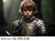 Chivalrous Medieval child knight. Generate Ai. Стоковое AI-изображение, AI-художник Иван Рябоконь / Фотобанк Лори