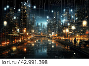 Urbanized Microchip city town. Generate Ai. Стоковое AI-изображение, AI-художник Иван Рябоконь / Фотобанк Лори