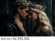 Regal Princess with crown with her prince. Generate ai. Стоковое AI-изображение, AI-художник Иван Рябоконь / Фотобанк Лори