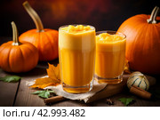 Refreshing Pumpkin healthy drink glass. Generate Ai. Стоковое AI-изображение, AI-художник Иван Рябоконь / Фотобанк Лори