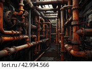 Decrepit Rusty deteriorated pipes water system. Generate ai. Стоковое AI-изображение, AI-художник Иван Рябоконь / Фотобанк Лори