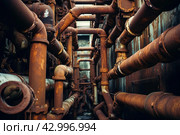 Robust Stack of rusty orange pipes. Generate ai. Стоковое AI-изображение, AI-художник Иван Рябоконь / Фотобанк Лори