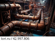 Intricate Pipes installing concrete iron tunnel. Generate Ai. Стоковое AI-изображение, AI-художник Иван Рябоконь / Фотобанк Лори