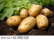 Starchy Ripe potatoes fresh. Generate Ai. Стоковое AI-изображение, AI-художник Иван Рябоконь / Фотобанк Лори