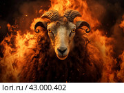 Nightmare sheep with fire flames. Generate ai. Стоковое AI-изображение, AI-художник Иван Рябоконь / Фотобанк Лори