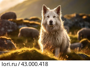 Shepherd dog in doghouse. Domestic pet. Стоковое AI-изображение, AI-художник Иван Рябоконь / Фотобанк Лори