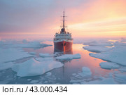 Ship cruising among sea ice. Generate ai. Стоковое AI-изображение, AI-художник Иван Рябоконь / Фотобанк Лори