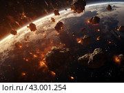 Destructive Meteors hit earth. Generate Ai. Стоковое AI-изображение, AI-художник Иван Рябоконь / Фотобанк Лори