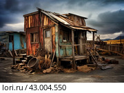 Dilapidated Shack wooden old pallets. Generate Ai. Стоковое AI-изображение, AI-художник Иван Рябоконь / Фотобанк Лори