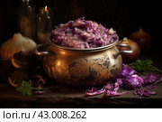 Aromatic Sauerkraut cabbage in pot. Generate ai. Стоковое AI-изображение, AI-художник Иван Рябоконь / Фотобанк Лори