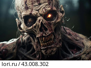 Ghastly Scary evil face grimace zombie. Generate Ai. Стоковое AI-изображение, AI-художник Иван Рябоконь / Фотобанк Лори