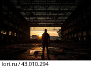 Stealthy Silhouette fbi agent warehouse. Generate Ai. Стоковое AI-изображение, AI-художник Иван Рябоконь / Фотобанк Лори