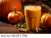 Robust Pumpkin healthy drink glass. Generate Ai. Стоковое AI-изображение, AI-художник Иван Рябоконь / Фотобанк Лори