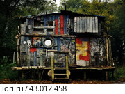 Ramshackle Shack wooden old pallets. Generate Ai. Стоковое AI-изображение, AI-художник Иван Рябоконь / Фотобанк Лори
