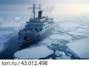 Awe-inspiring Ship cruising among sea ice. Generate ai. Стоковое AI-изображение, AI-художник Иван Рябоконь / Фотобанк Лори