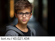 Studious Student boy glasses. Generate Ai. Стоковое AI-изображение, AI-художник Иван Рябоконь / Фотобанк Лори