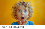 Little Girl Making a Surprised Face With Her Hands. Стоковое AI-изображение, AI-художник Юлия Гапеенко / Фотобанк Лори