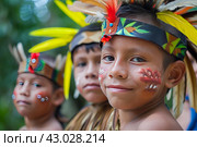 Amazonia native tribe children. Generate Ai. Стоковое AI-изображение, AI-художник Иван Рябоконь / Фотобанк Лори