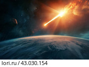 Dire Asteroid earth collision. Generate Ai. Стоковое AI-изображение, AI-художник Иван Рябоконь / Фотобанк Лори