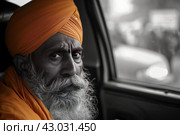 Reliable Sikh adult taxi driver. Generate AI. Стоковое AI-изображение, AI-художник Иван Рябоконь / Фотобанк Лори