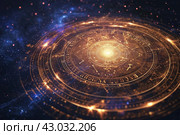 Radiant Astral fiery astrological horoscope circle. Generate ai. Стоковое AI-изображение, AI-художник Иван Рябоконь / Фотобанк Лори