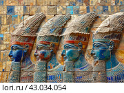 Decorated Old wall painted with Assyrian queens. Generate ai. Стоковое AI-изображение, AI-художник Иван Рябоконь / Фотобанк Лори