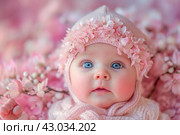 Cherubic Baby dressed pink. Generate Ai. Стоковое AI-изображение, AI-художник Иван Рябоконь / Фотобанк Лори