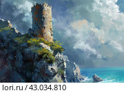 Imposing Ancient tower cliff. Generate Ai. Стоковое AI-изображение, AI-художник Иван Рябоконь / Фотобанк Лори
