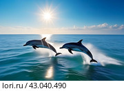 Flying dolphins. Стоковое AI-изображение, AI-художник Галина Эмберг / Фотобанк Лори