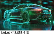 Neon green moving car. Bio fuel in tech futuristic style. Alternative clean energy for electric car with light effect. vehicle in neon style on a green background. Стоковое AI-видео, аниматор Ирина Михайличенко / Фотобанк Лори