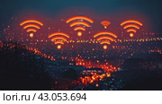 Smart city with wireless network connection and cityscape. big data connection technology concept. Wireless network and Connection technology concept with city background at night. Стоковое AI-видео, аниматор Ирина Михайличенко / Фотобанк Лори